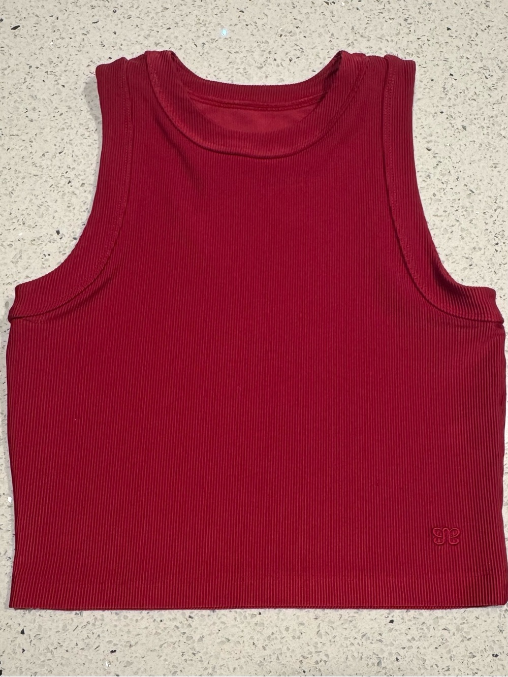 Albion High Neck Ribbed Crop Tank Burgundy Seamless Athletic Yoga Top Size S